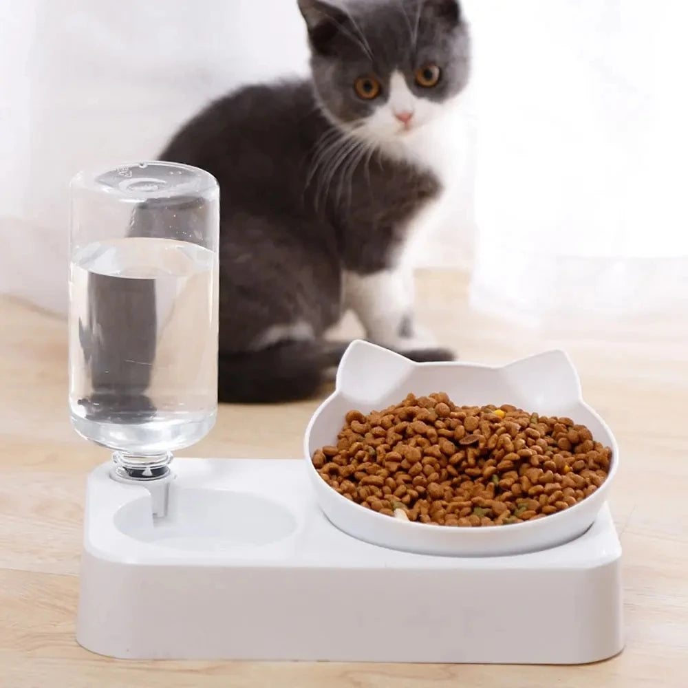 Ergonomic Tilted Cat Food & Water Bowl with Gravity Water Dispenser