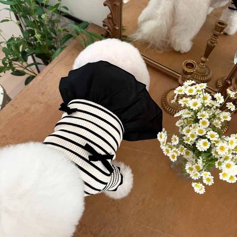 Stripe Bow Princess Pet Dress (Black & White Summer Outfit for Small Dogs) 🎀🖤🤍