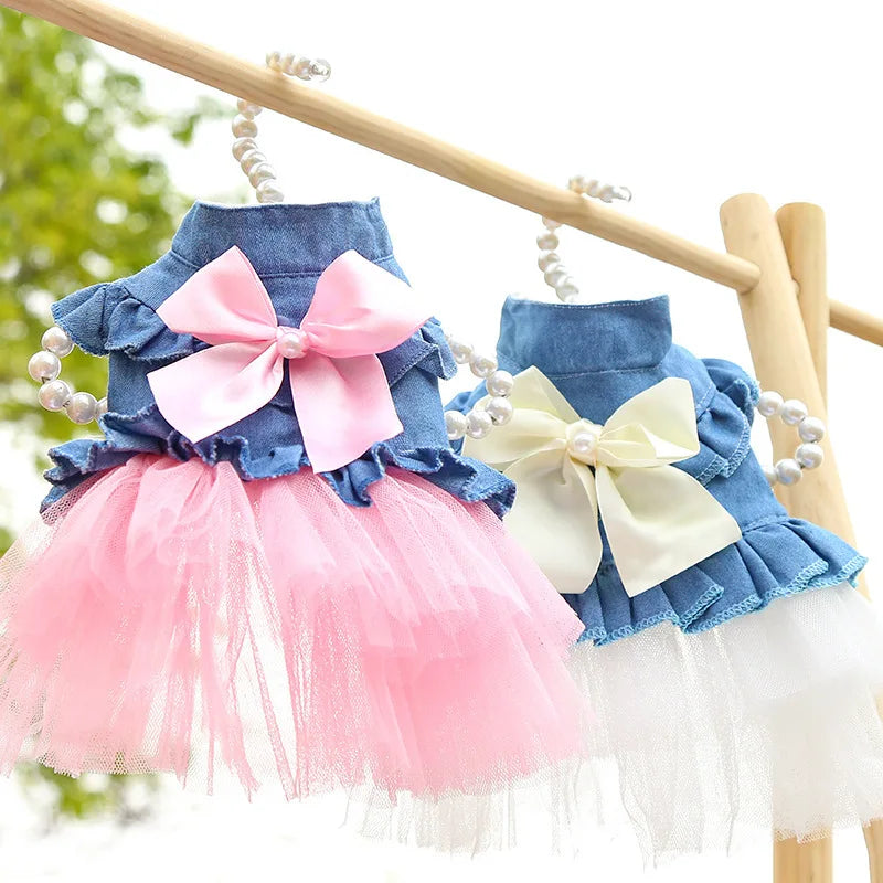 Denim & Tulle Bow Pet Dress (Spring/Summer) 🎀👗