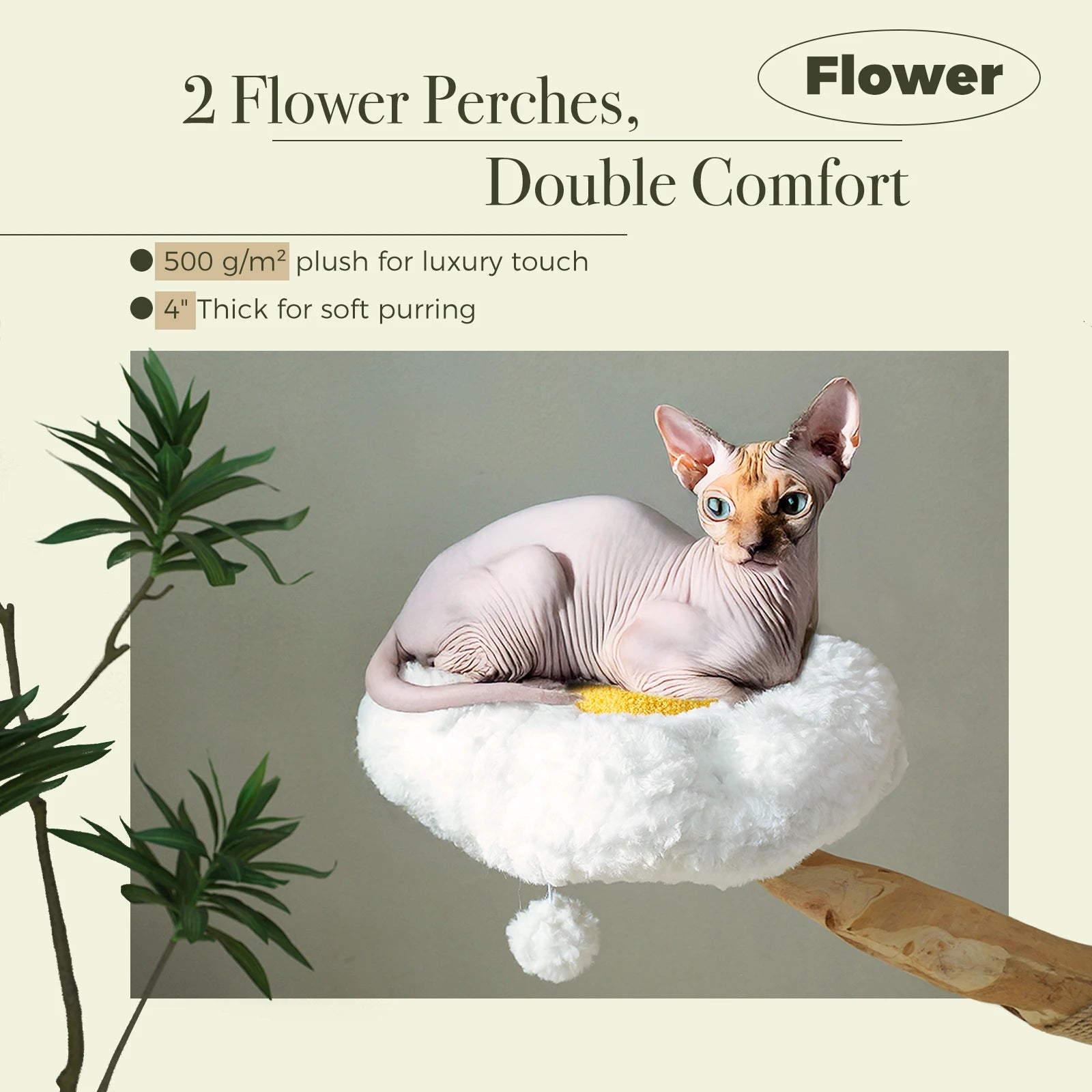 Luxury Multi-Level Flower Cat Tree Tower with Wicker Basket Bed & Solid Wood Scratching Posts