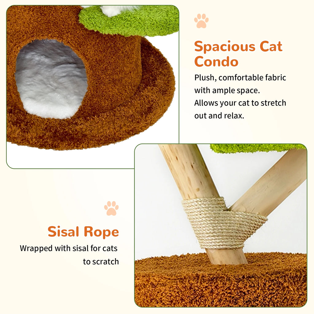 BINGOPAW 58” Tall Cat Activity Tree (Flower Platforms + Plush Condo + Sisal Scratcher)