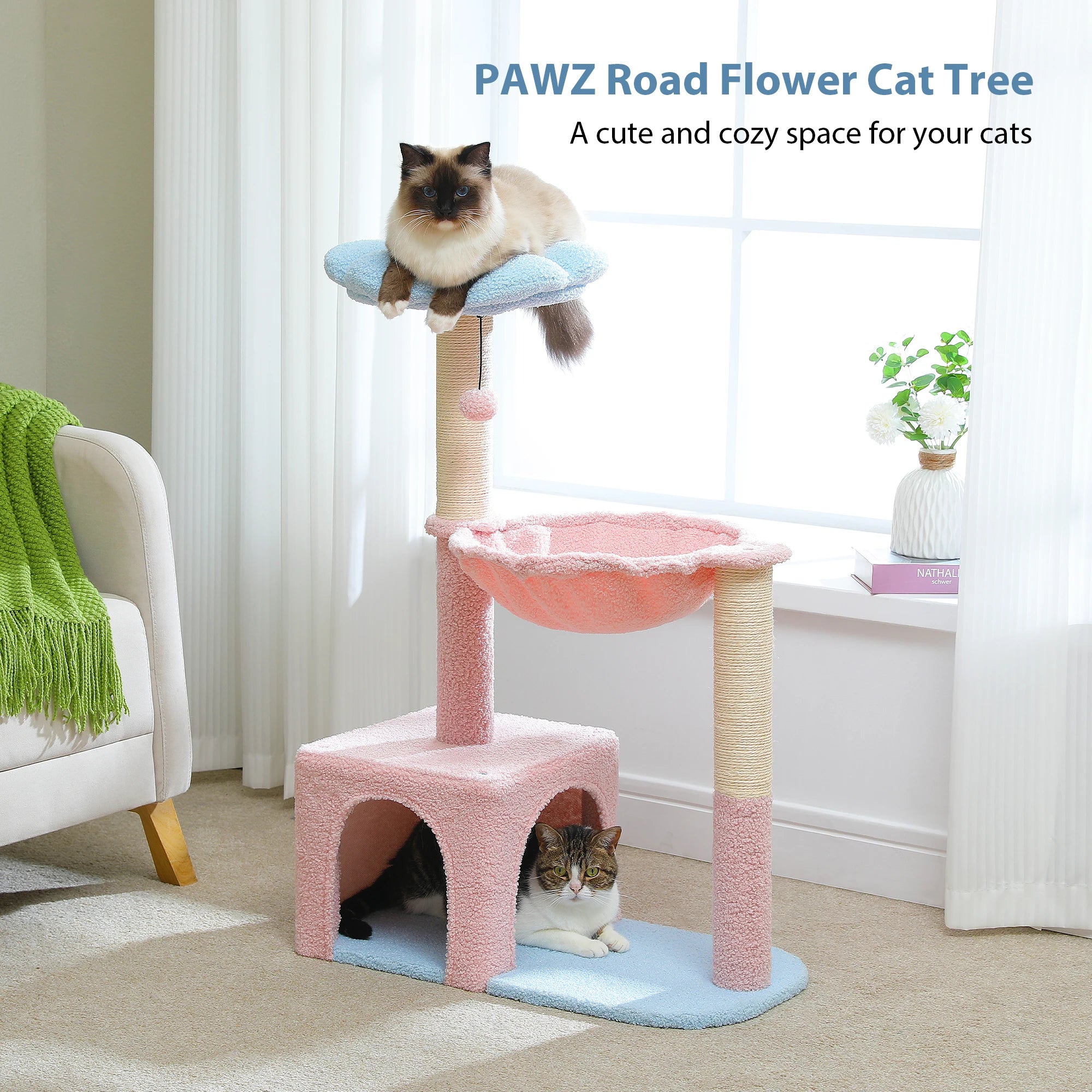 Flower Cat Tree with Hammock, Sisal Scratching Posts & Cozy Condo for Indoor Cats