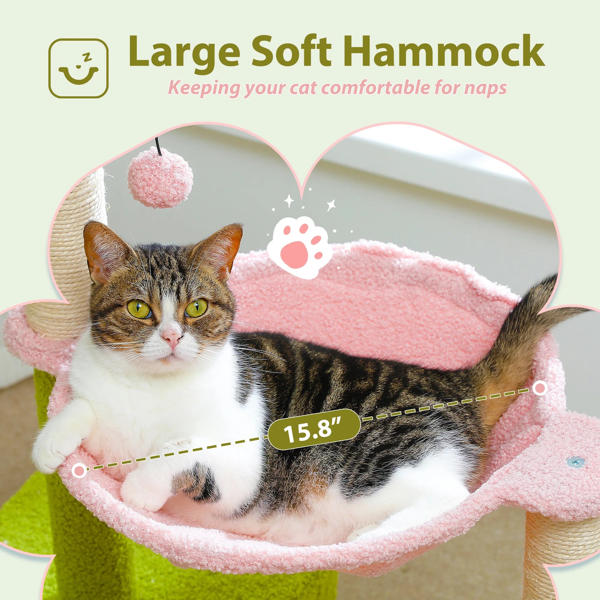 Flower Cat Tree with Hammock, Sisal Scratching Posts & Cozy Condo for Indoor Cats
