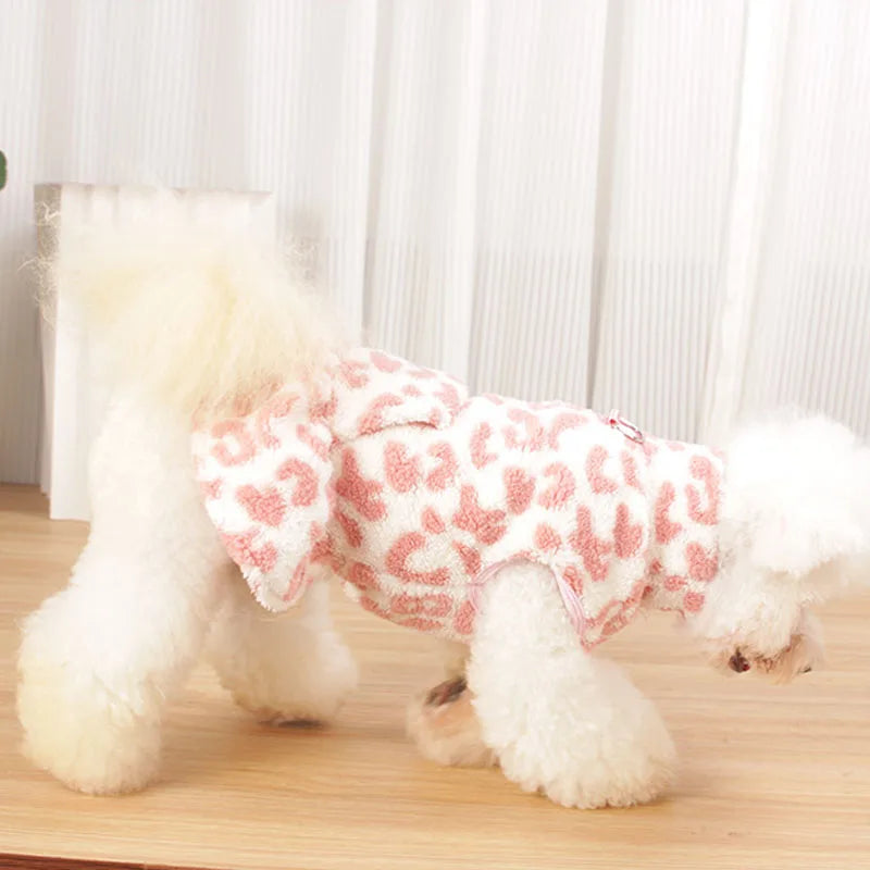 Leopard Winter Fleece Dog Dress Pullover (XS–XL)