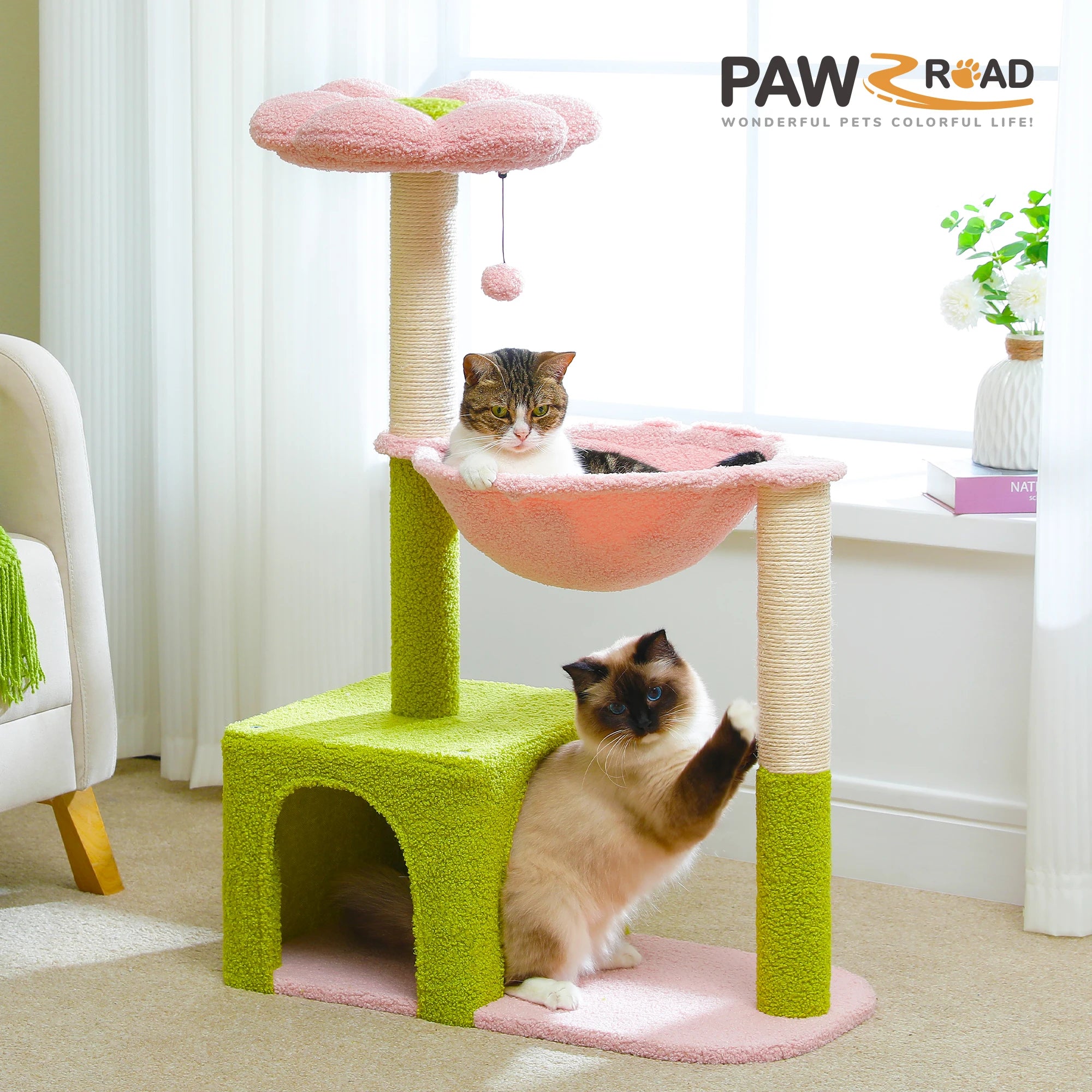 Flower Cat Tree with Hammock, Sisal Scratching Posts & Cozy Condo for Indoor Cats