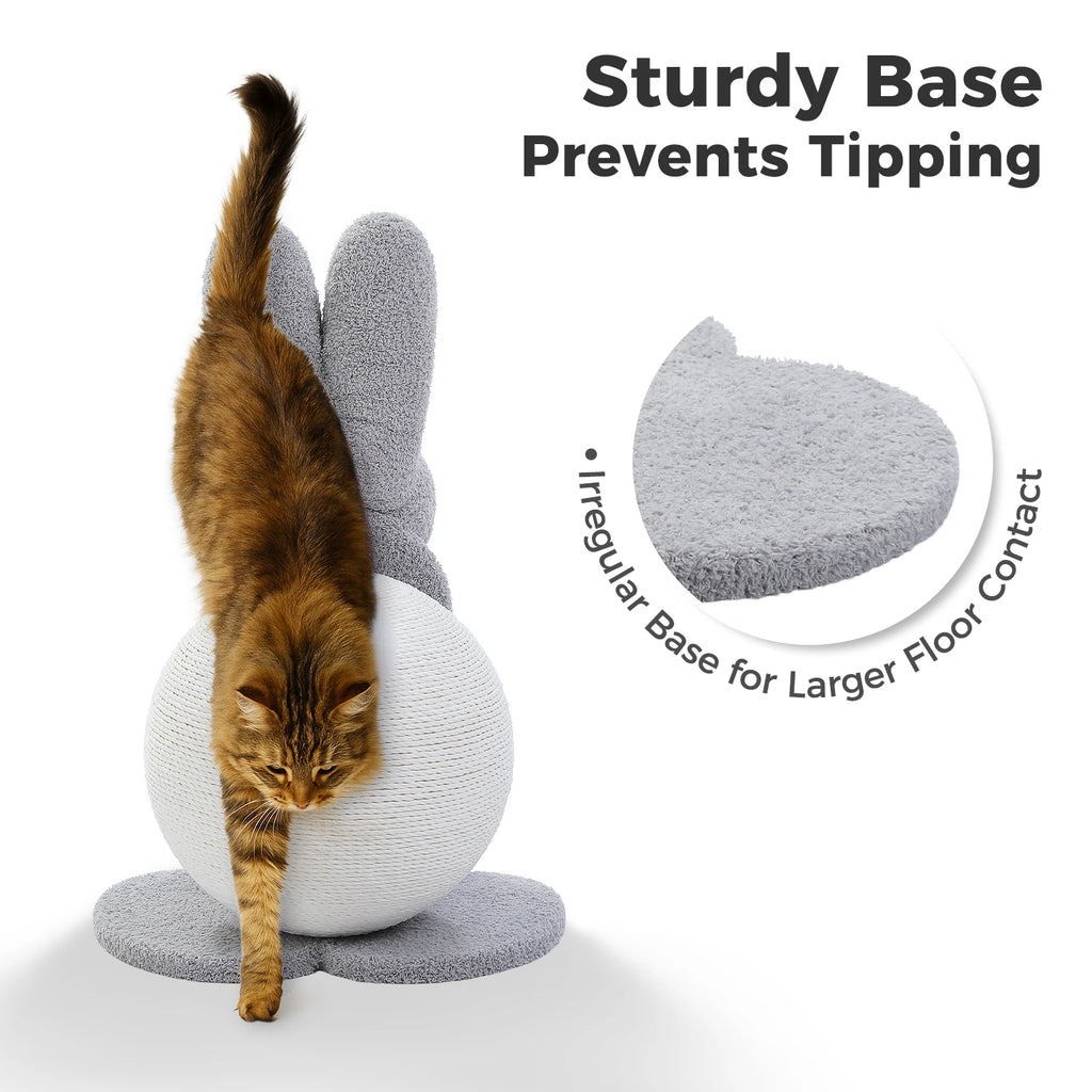 Bunny Cat Scratching Post – Paper Rope Scratch Ball with Wooden Base (61cm)