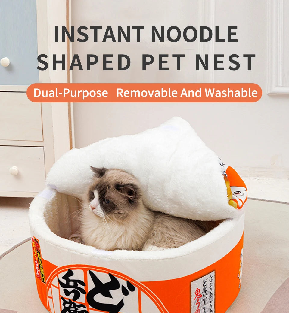 Cozy Noodle Cup Pet Bed – Plush Nest House for Cats & Small Dogs
