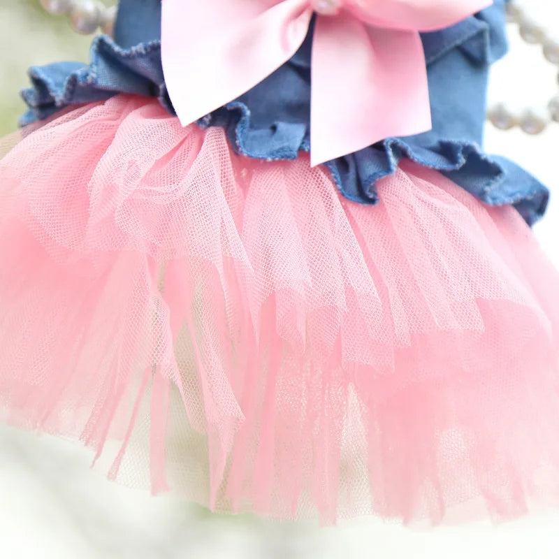 Denim & Tulle Bow Pet Dress (Spring/Summer) 🎀👗