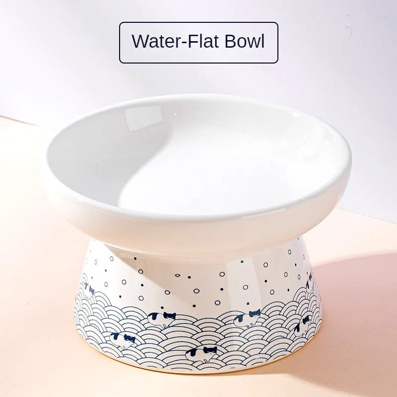 Japanese-Style Elevated Ceramic Double Cat Bowl