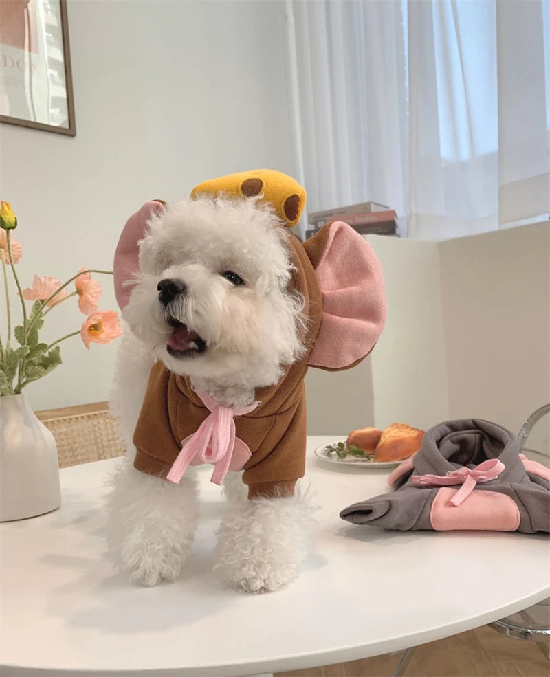 Cozy Mouse Hoodie Jumpsuit for Dogs & Cats (Warm Fleece Winter Costume for Small Pets) 🐭💛