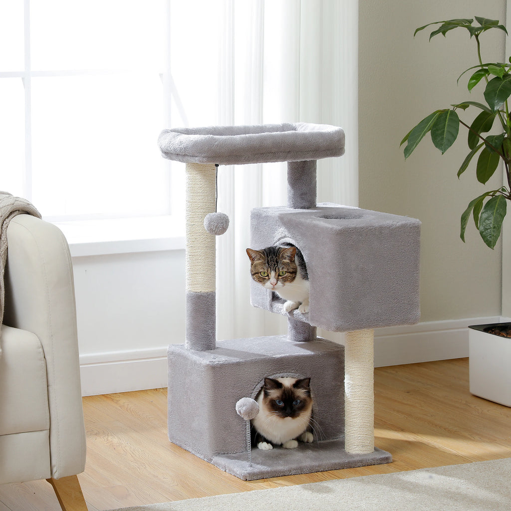 Small Cat Tree Tower with Sisal Scratching Ramp, Condo, Hammock & Top Perch