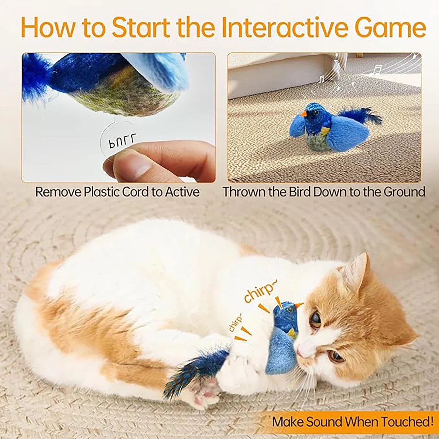 Chirpy Bird Interactive Cat Toy (Touch-Activated)