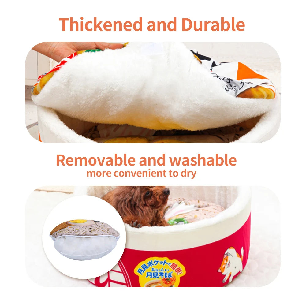Cozy Noodle Cup Pet Bed – Plush Nest House for Cats & Small Dogs