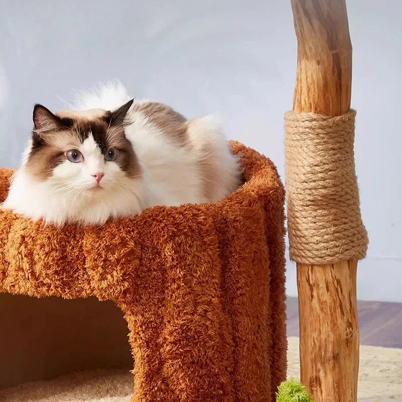 Nordic Forest Cat Tower Playground (Wood Look, Condo Hideouts + Scratching Posts)