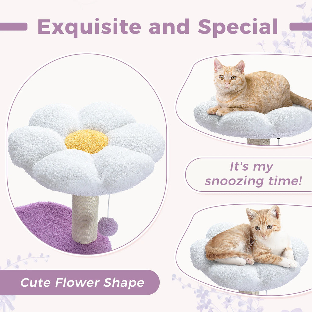 Flower Cat Tree Tower (84cm) – Condo, Sisal Scratching Posts, Plush Perches & Hanging Balls