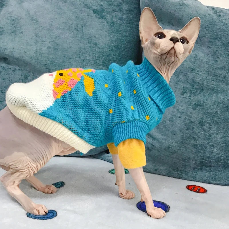 Warm Cartoon Cat Sweater for Cats & Kittens – Winter Knit Pullover