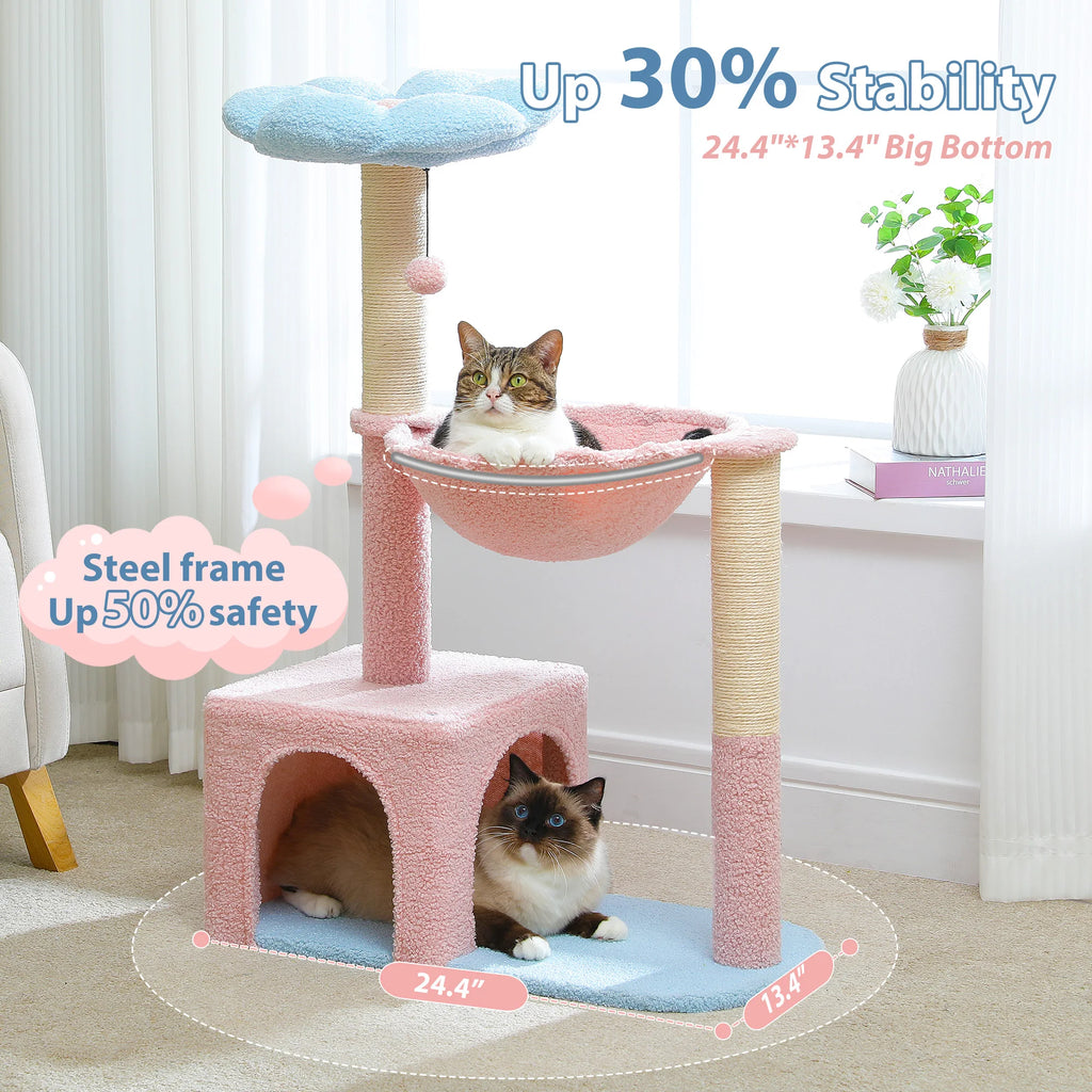 Flower Cat Tree with Hammock, Sisal Scratching Posts & Cozy Condo for Indoor Cats