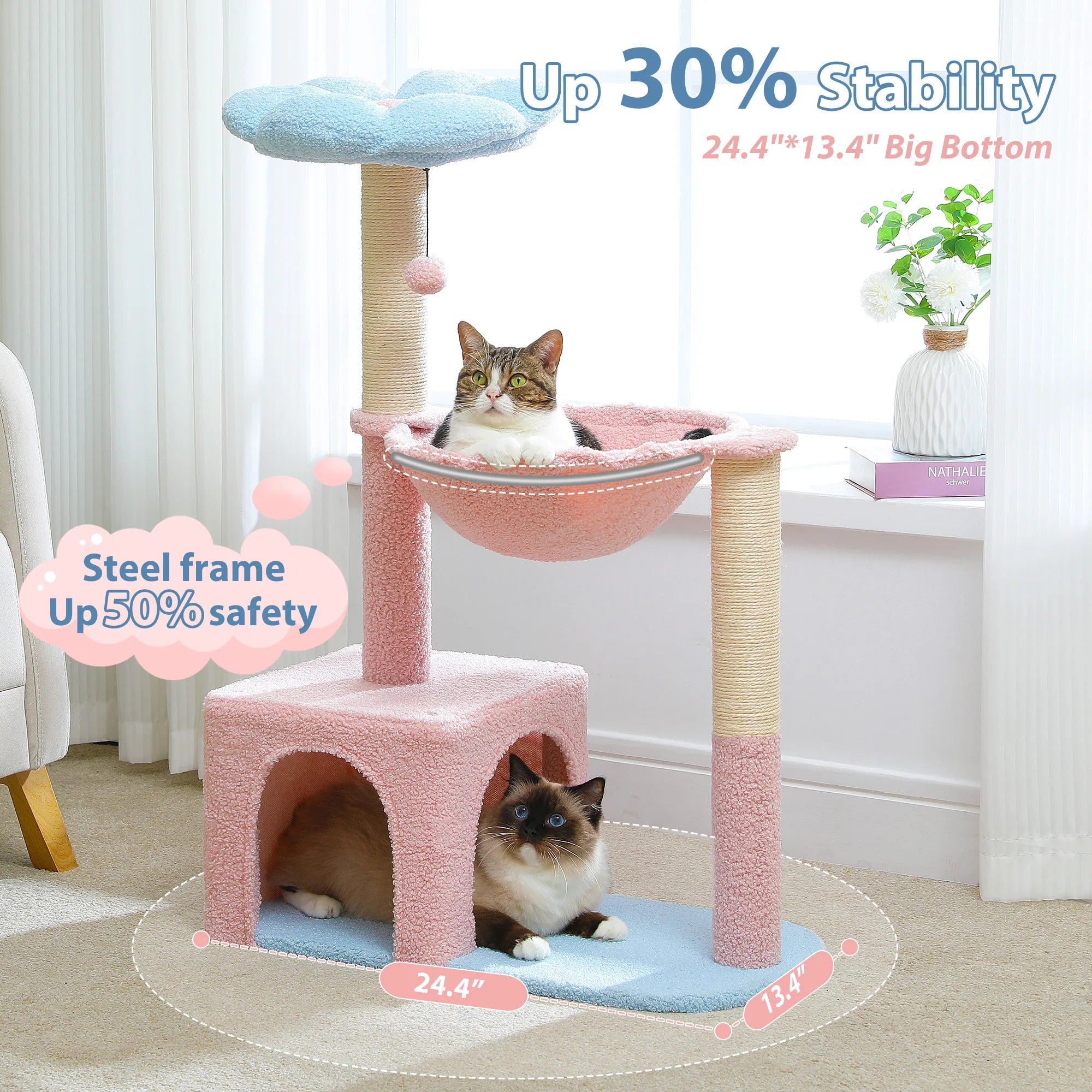 Flower Cat Tree with Hammock, Sisal Scratching Posts & Cozy Condo for Indoor Cats