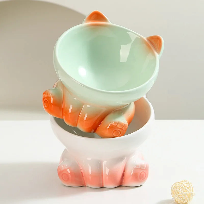 Gradient Ceramic Elevated Cat Bowl with Slanted Mouth