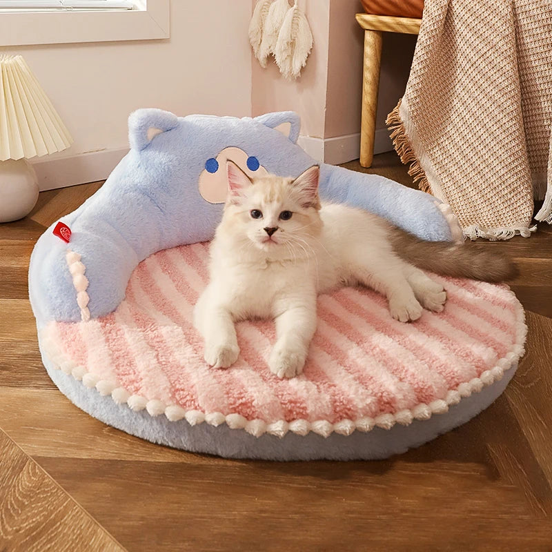 Kitty Cloud Velvet Bed Mat with Pillow Backrest (Cozy Winter Nap Pad) ☁️🐾