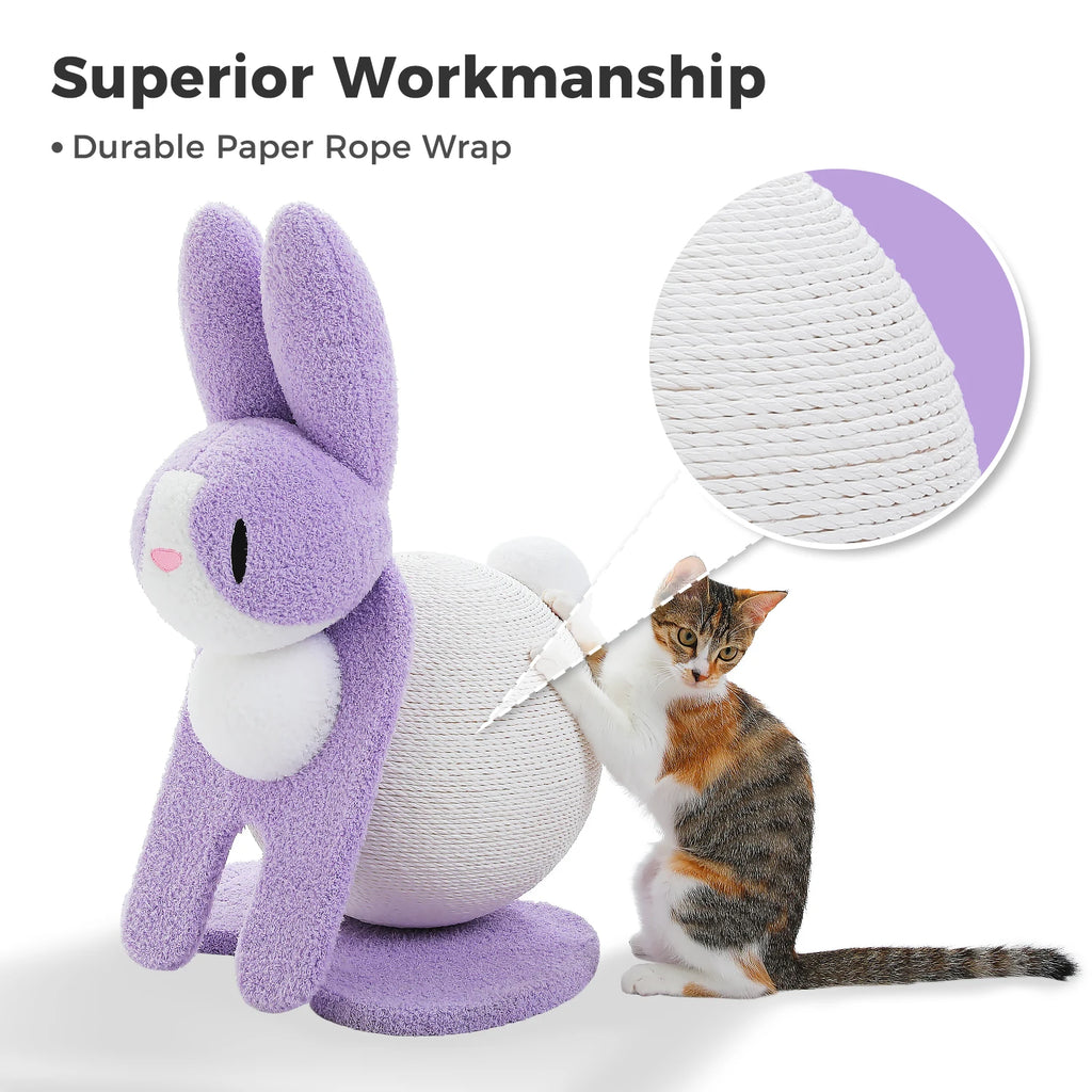 Bunny Cat Scratching Post – Paper Rope Scratch Ball with Wooden Base (61cm)