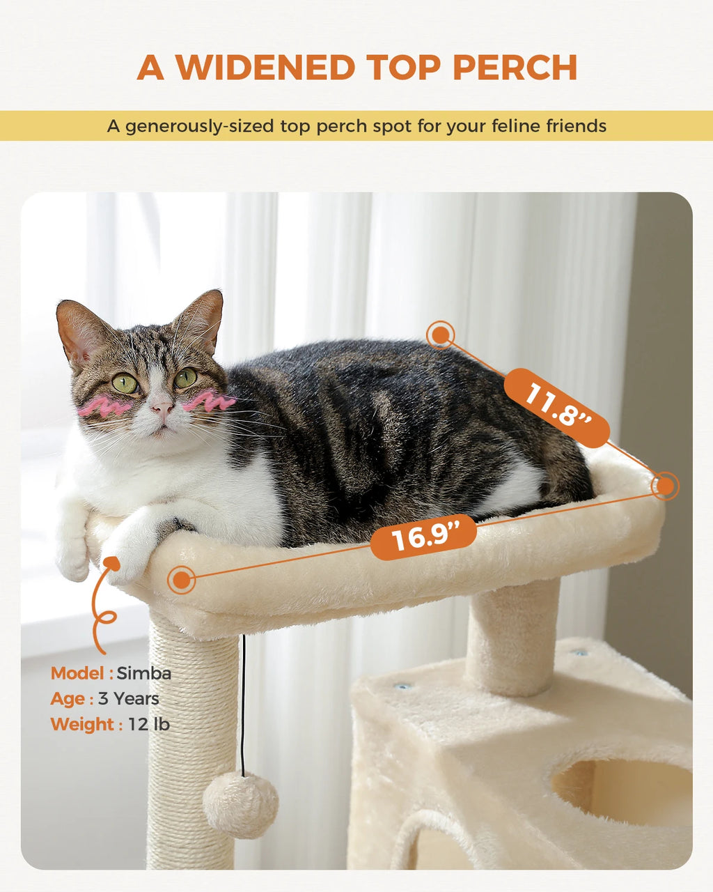 Small Cat Tree Tower with Sisal Scratching Ramp, Condo, Hammock & Top Perch