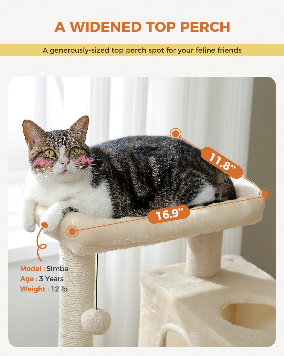 Small Cat Tree Tower with Sisal Scratching Ramp, Condo, Hammock & Top Perch