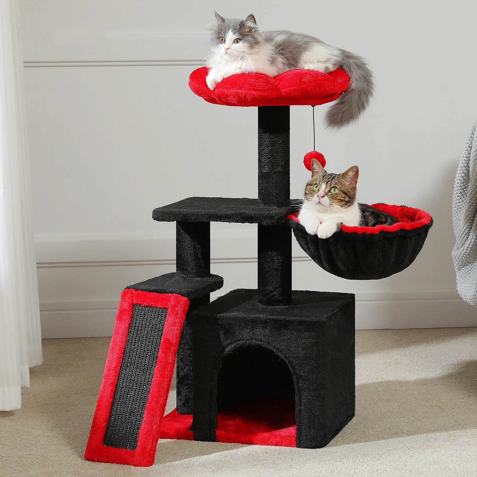Small Cat Tree Tower with Sisal Scratching Ramp, Condo, Hammock & Top Perch
